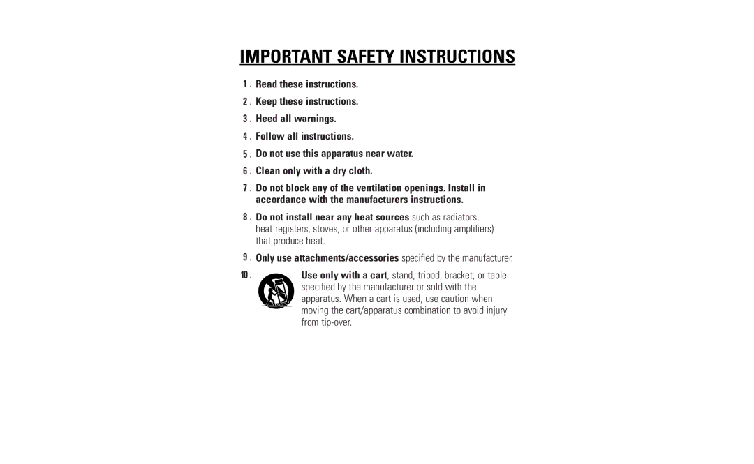 Philips EXP2546/17B quick start Important Safety Instructions, Speciﬁed by the manufacturer or sold with 