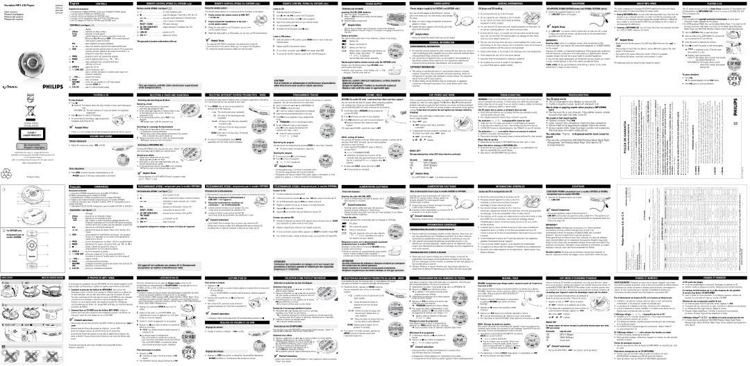 Philips EXP2580 user manual Power Supply, General Information, Headphone, About MP3 /WMA, Playing a CD, Volume and Sound 