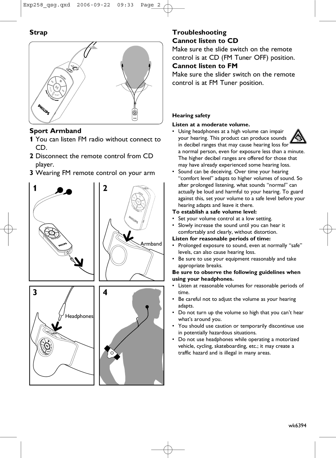 Philips EXP2581 quick start Strap Troubleshooting Cannot listen to CD, Cannot listen to FM, Control is at FM Tuner position 