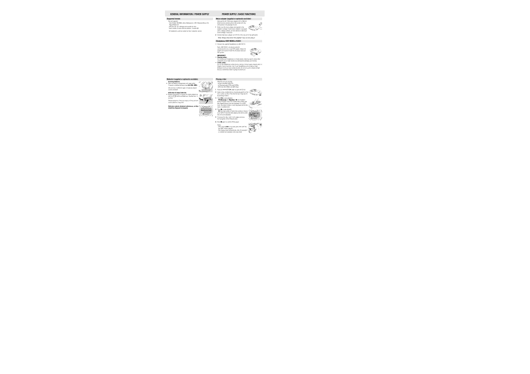 Philips EXP320, EXP323 Power Supply / Basic Functions, Supported formats, Mains adapter supplied or optionally available 