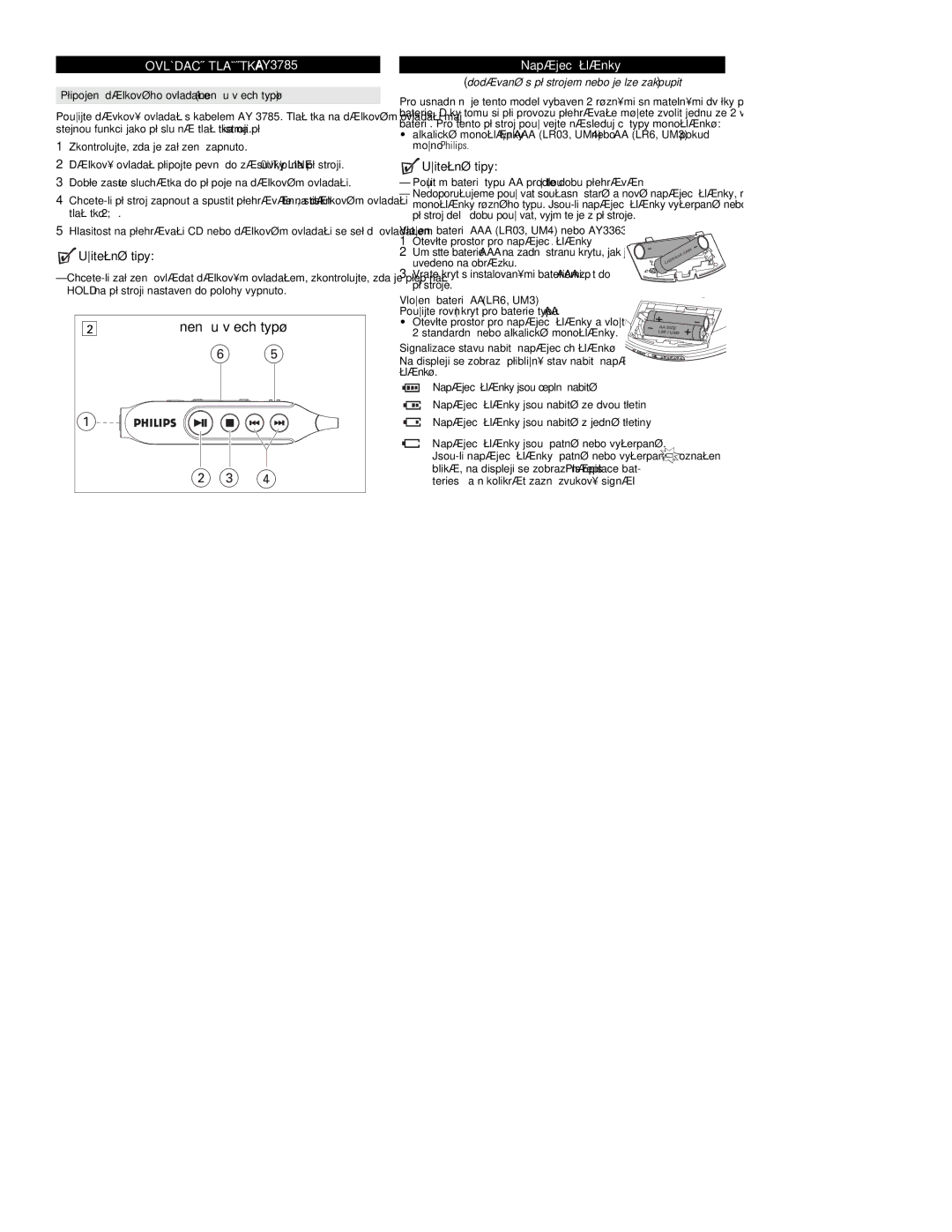 Philips EXP3361, EXP3362 manual Ovládací Tlaèítka AY3785 