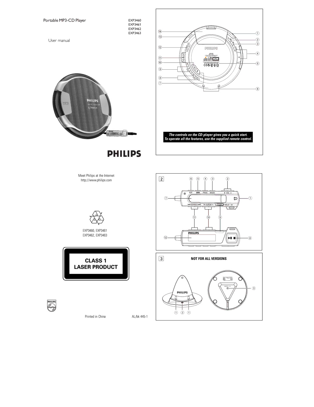 Philips EXP3460, EXP3463, EXP3461, EXP3462 user manual Portable MP3-CD Player 