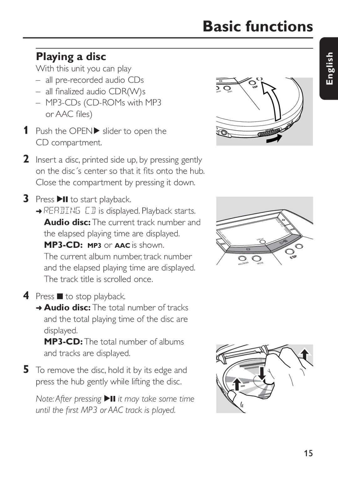 Philips EXP503 manual Basic functions, Playing a disc 