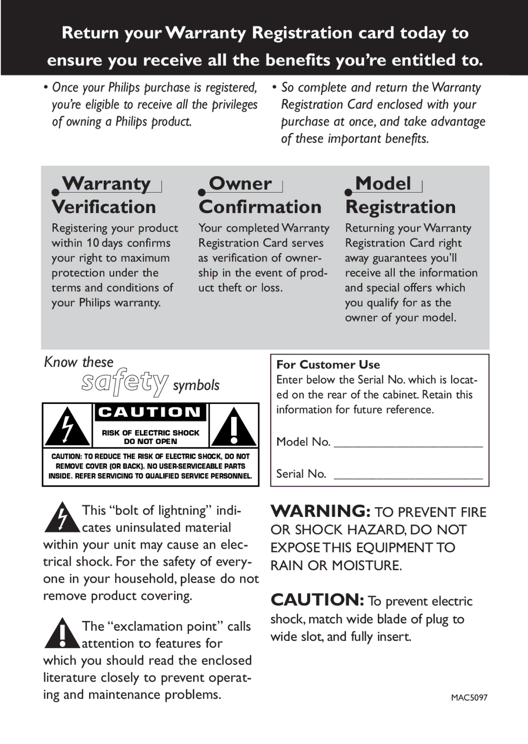 Philips EXP503 manual Warranty Verification Owner Model Confirmation Registration 