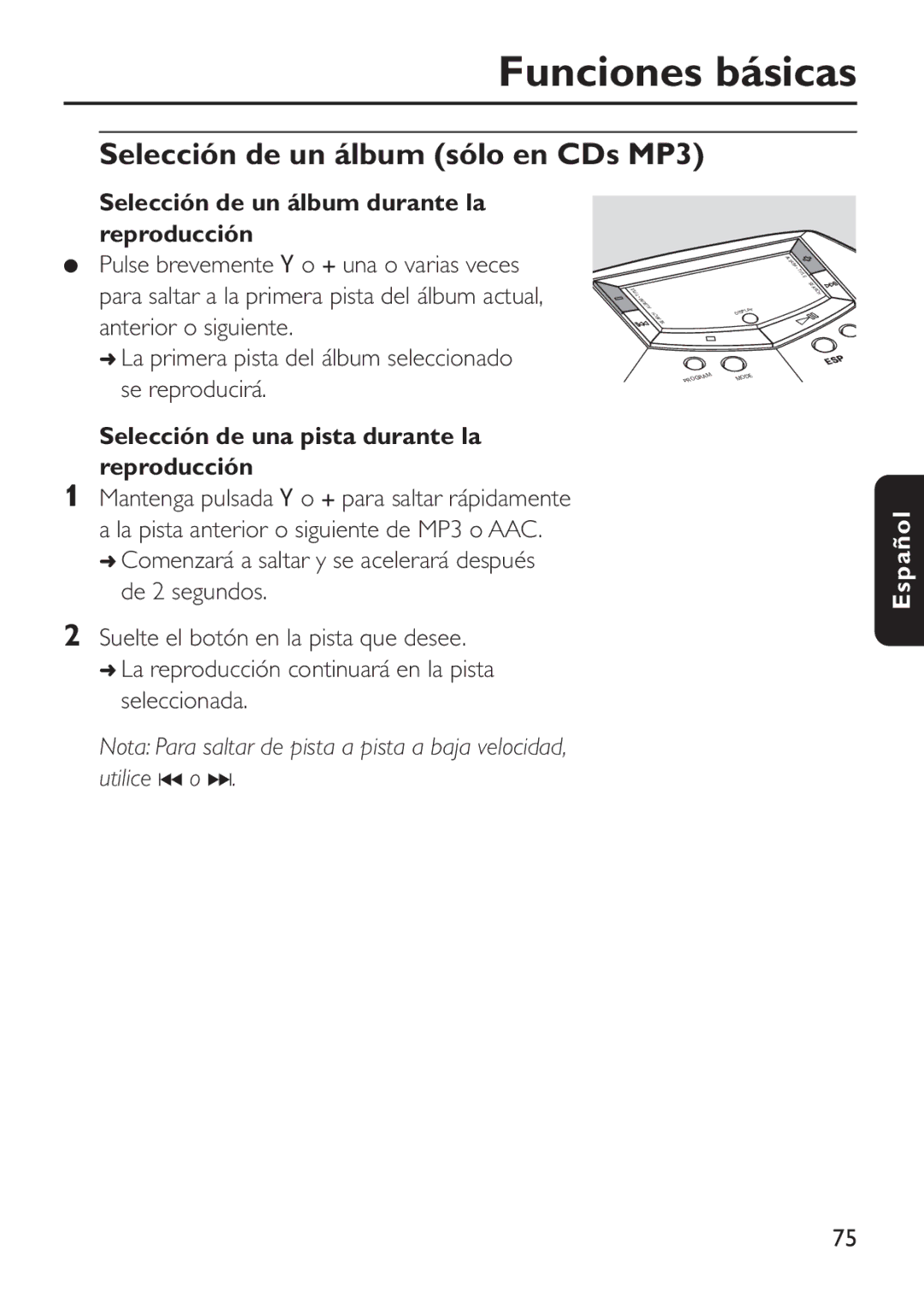 Philips EXP503 manual Selección de un álbum sólo en CDs MP3, Selección de un álbum durante la reproducción 