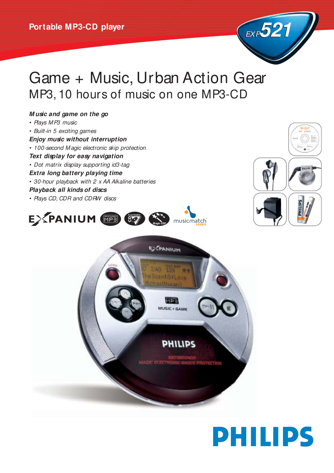 Philips EXP521 manual Game + Music, Urban Action Gear 