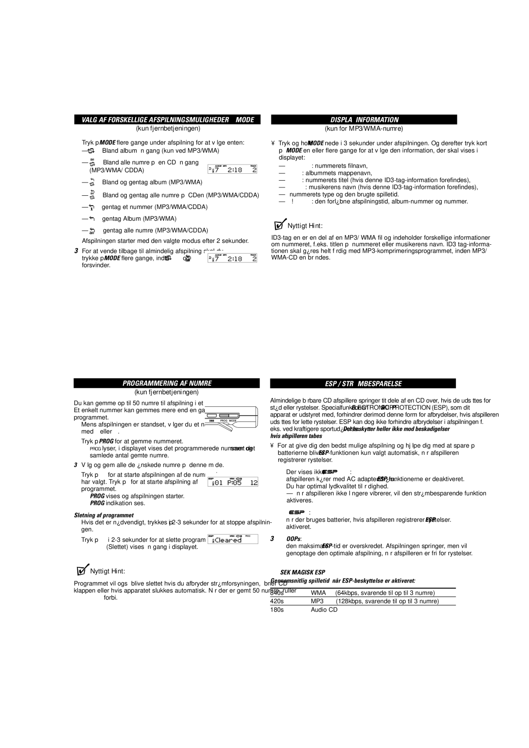 Philips EXP7361 manual Kun fjernbetjeningen, Programmering AF Numre, ESP / Strømbesparelse, SEK Magisk ESP 