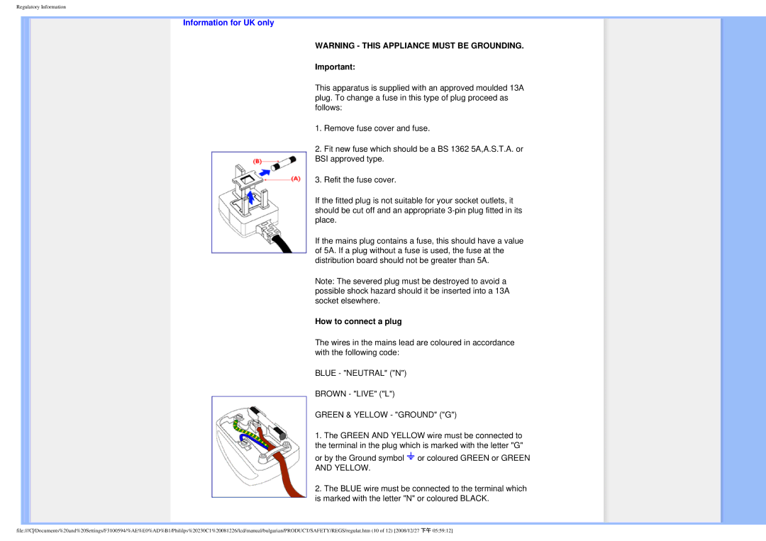 Philips F3100594 user manual Information for UK only, How to connect a plug 