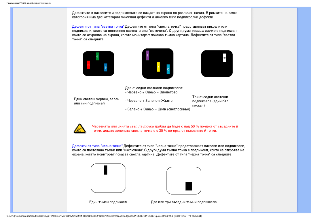 Philips F3100594 user manual Три съседни светещи подпиксела един бял пискел 