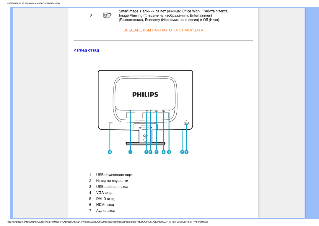 Philips F3100594 user manual Изглед отзад 