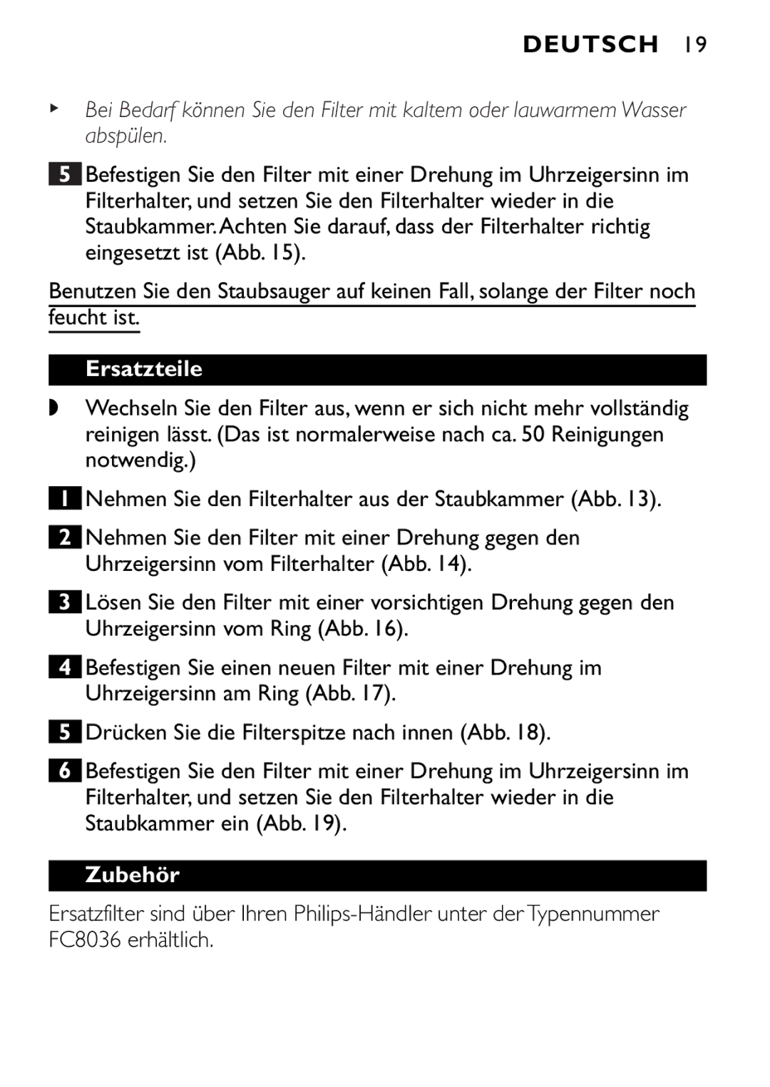 Philips FC6055 manual Ersatzteile, Zubehör 