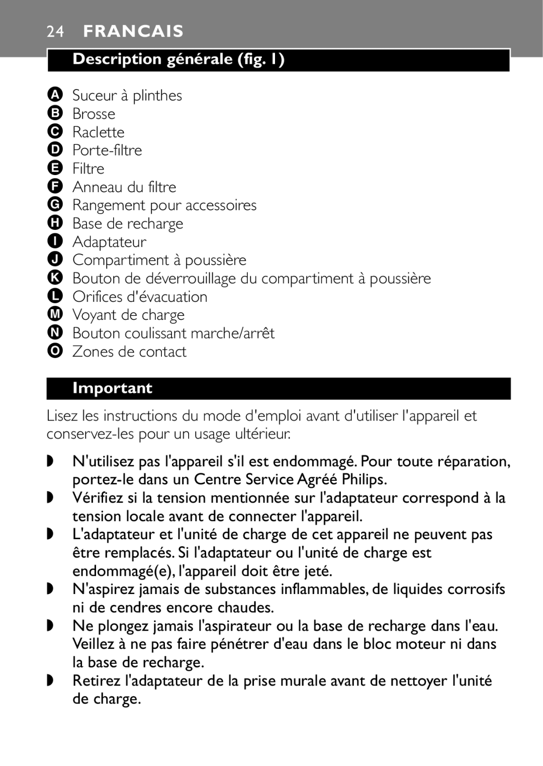 Philips FC6055 manual Francais, Description générale fig 