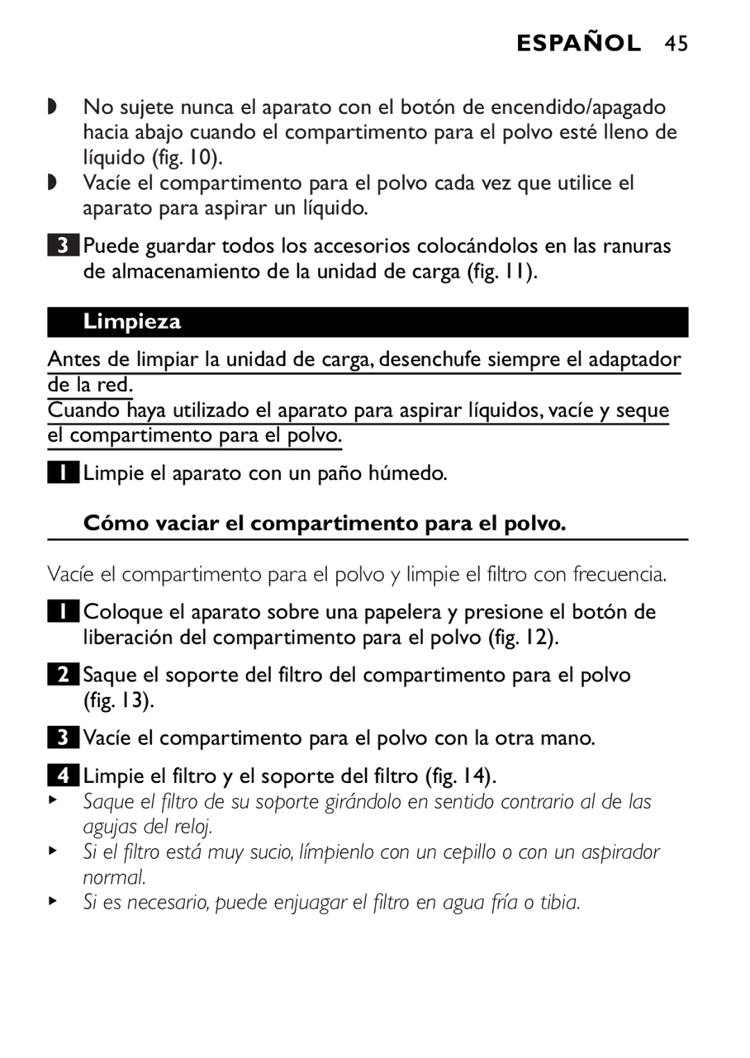 Philips FC6055 manual Limpieza, Cómo vaciar el compartimento para el polvo 