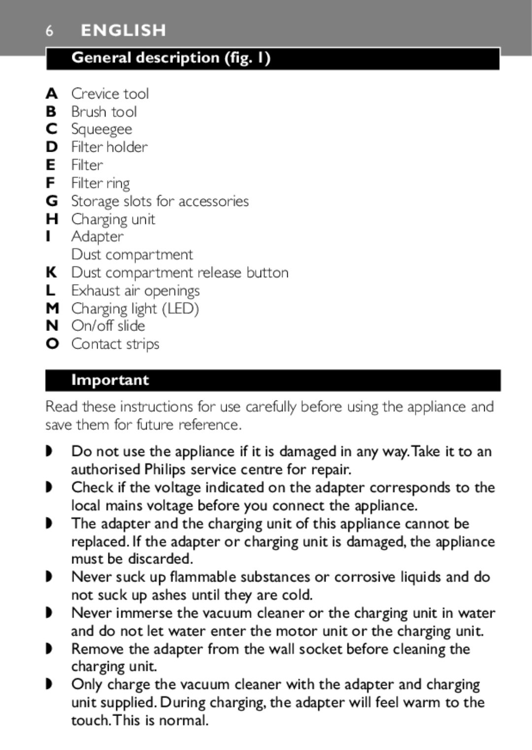 Philips FC6055 manual English, General description fig 