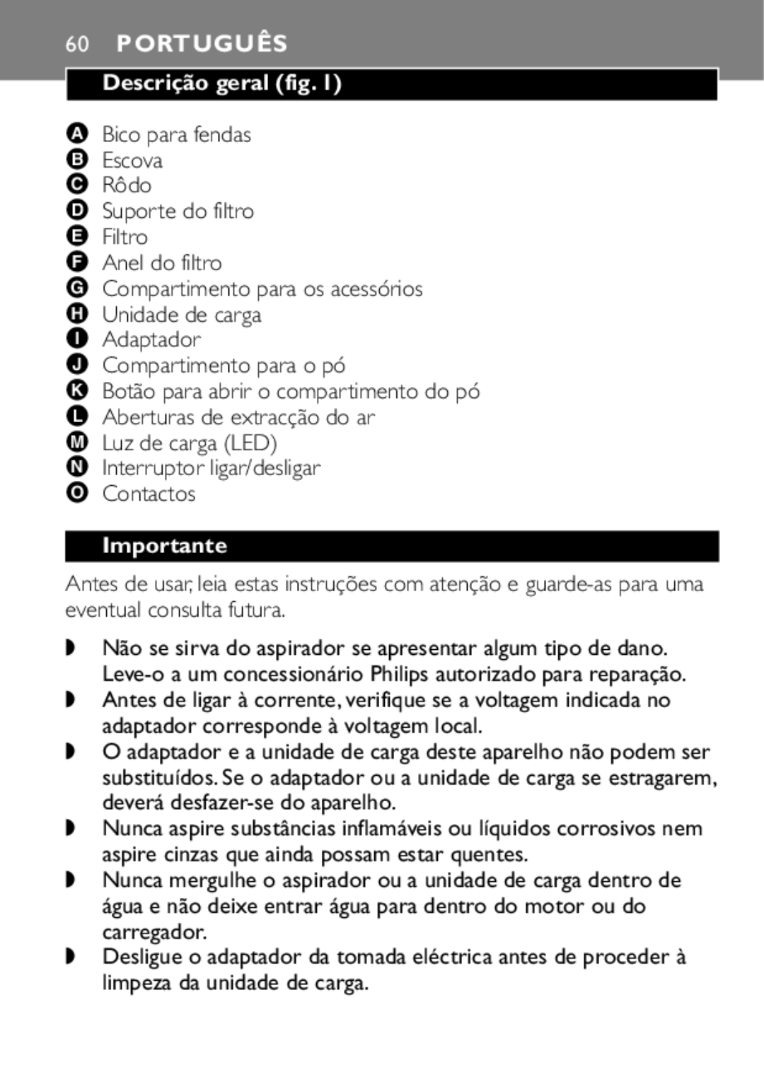 Philips FC6055 manual Português, Descrição geral fig 