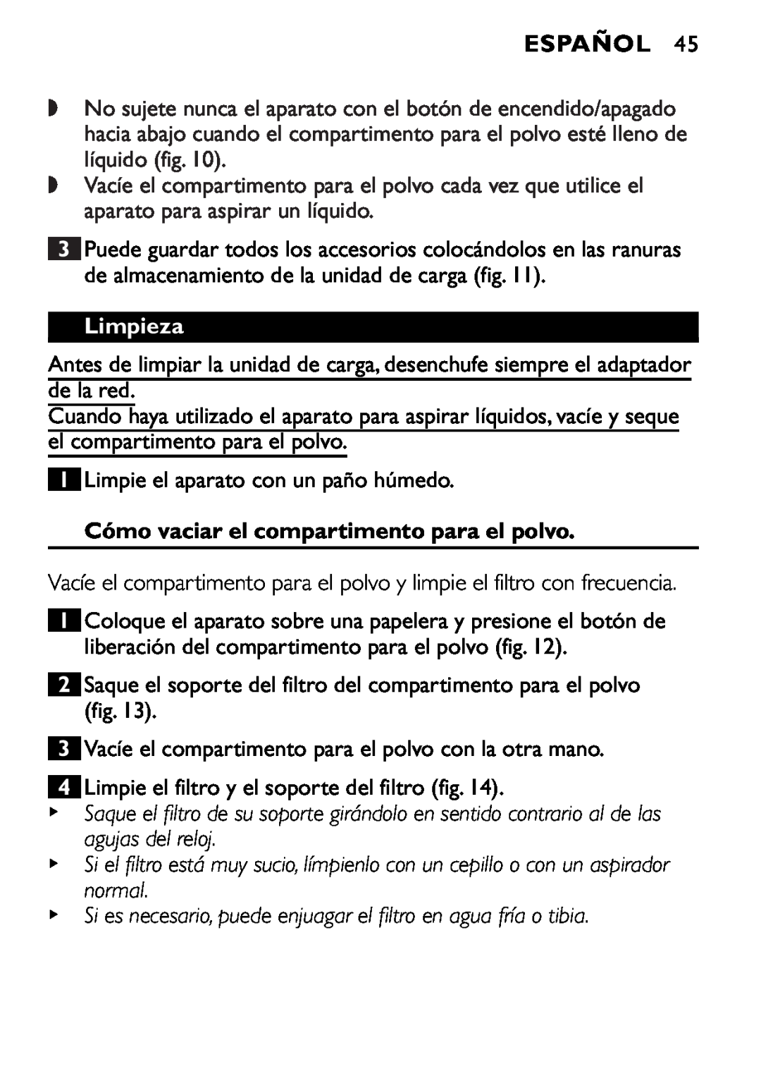 Philips FC6055 manual Limpieza, Cómo vaciar el compartimento para el polvo, Español 