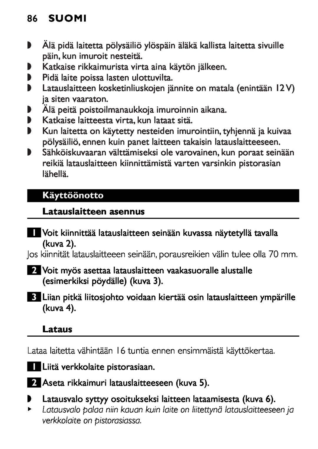 Philips FC6055 manual 86SUOMI, Lataus 