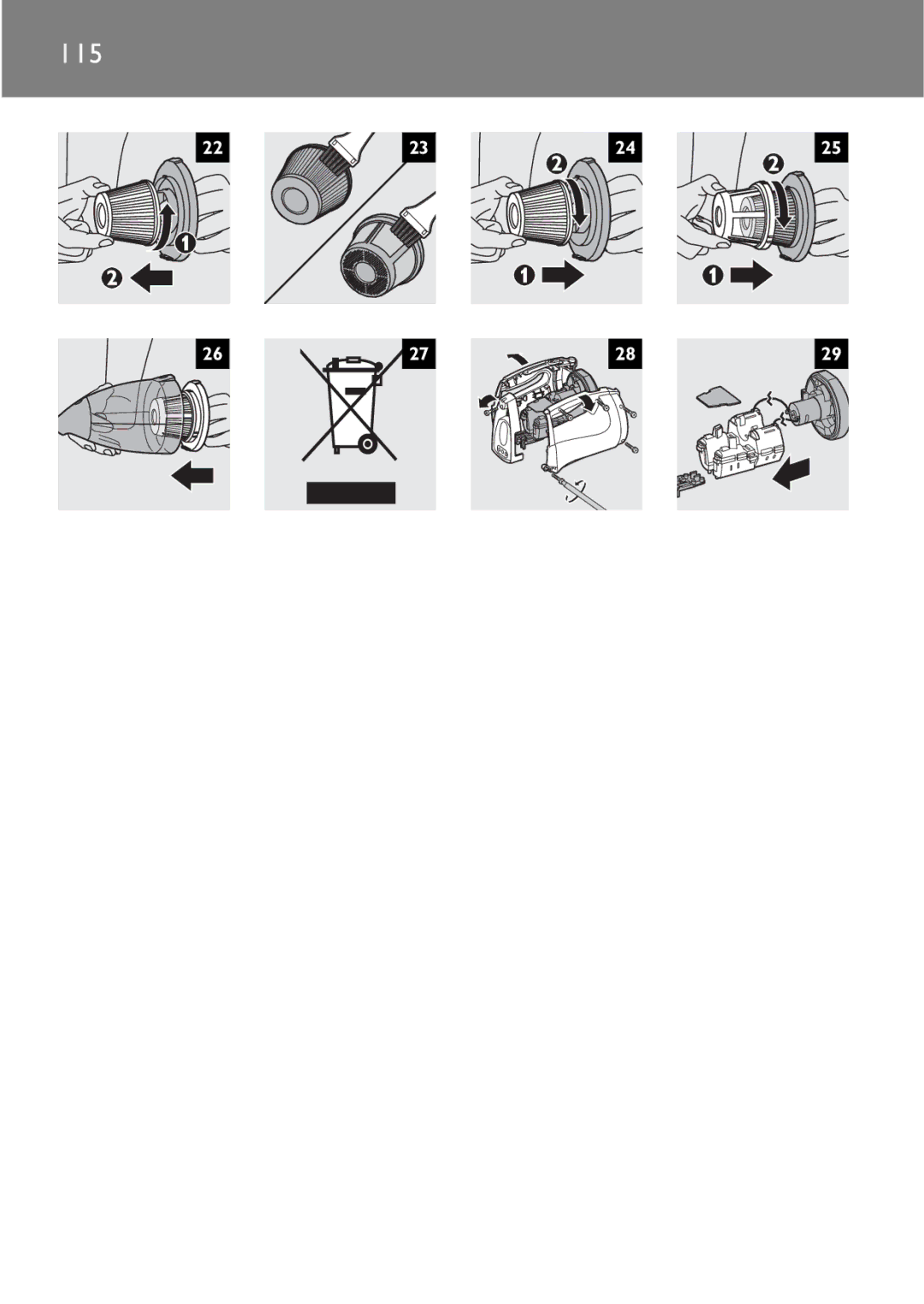 Philips FC6090, FC6092, FC6094 manual 115 