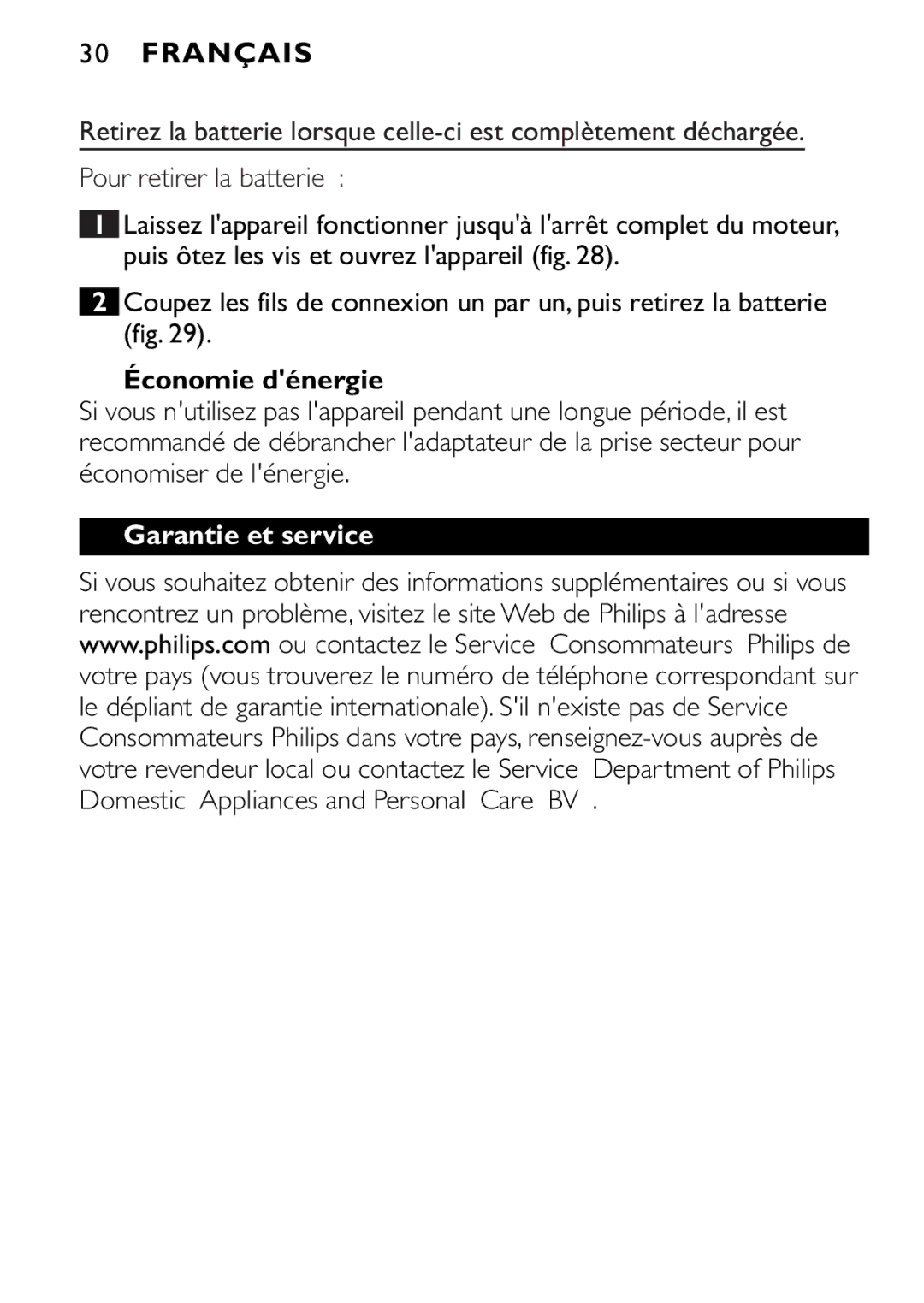 Philips FC6092, FC6090, FC6094 manual Économie dénergie, Garantie et service 