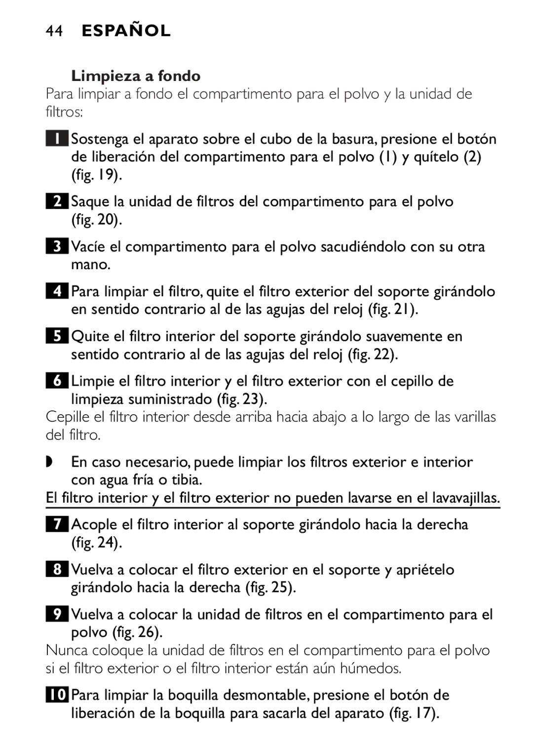 Philips FC6094, FC6092, FC6090 manual Limpieza a fondo 