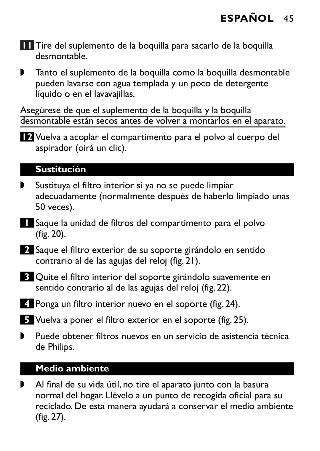 Philips FC6092, FC6090, FC6094 manual Sustitución, Medio ambiente 