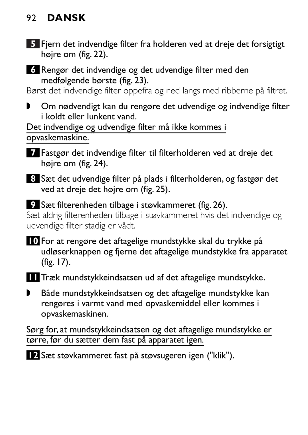 Philips FC6094, FC6092, FC6090 manual Dansk 