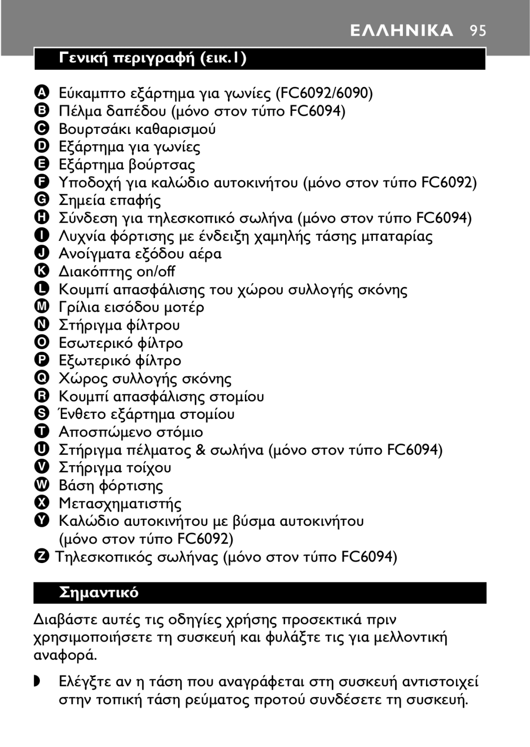 Philips FC6094, FC6092, FC6090 manual 