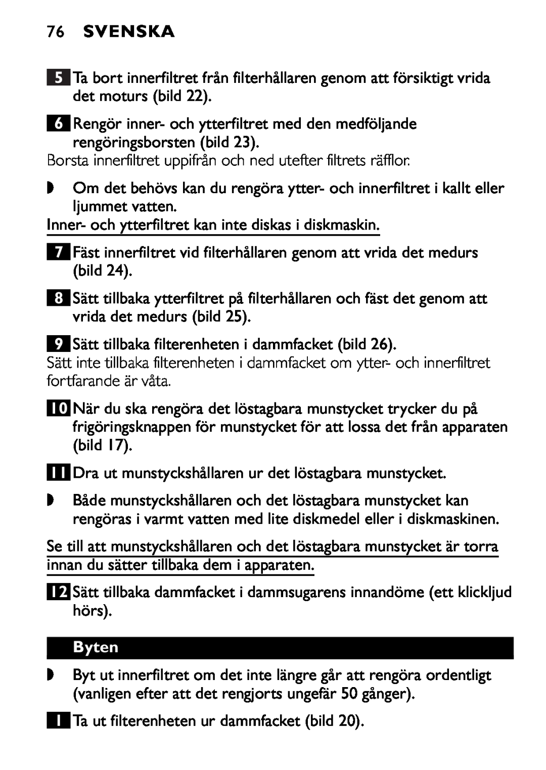 Philips FC6090, FC6092, FC6094 manual 76SVENSKA, Byten 
