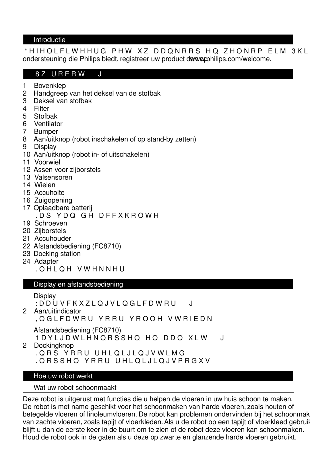 Philips FC8700 manual Introductie Uw robot, Display en afstandsbediening, Afstandsbediening FC8710, Hoe uw robot werkt 