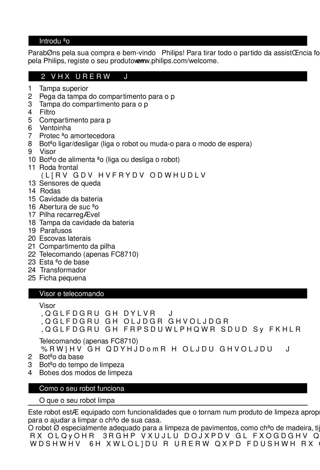 Philips FC8710, FC8700 manual Introdução Seu robot, Visor e telecomando, Como o seu robot funciona 