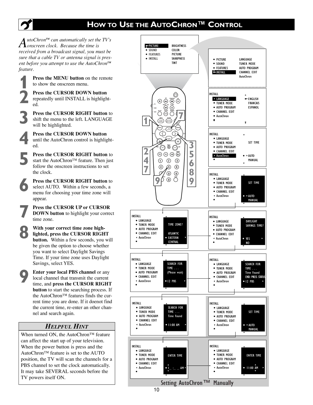 Philips Flat Panel Television warranty HOW to USE the Autochron Control, Soundcolor Features Picture 