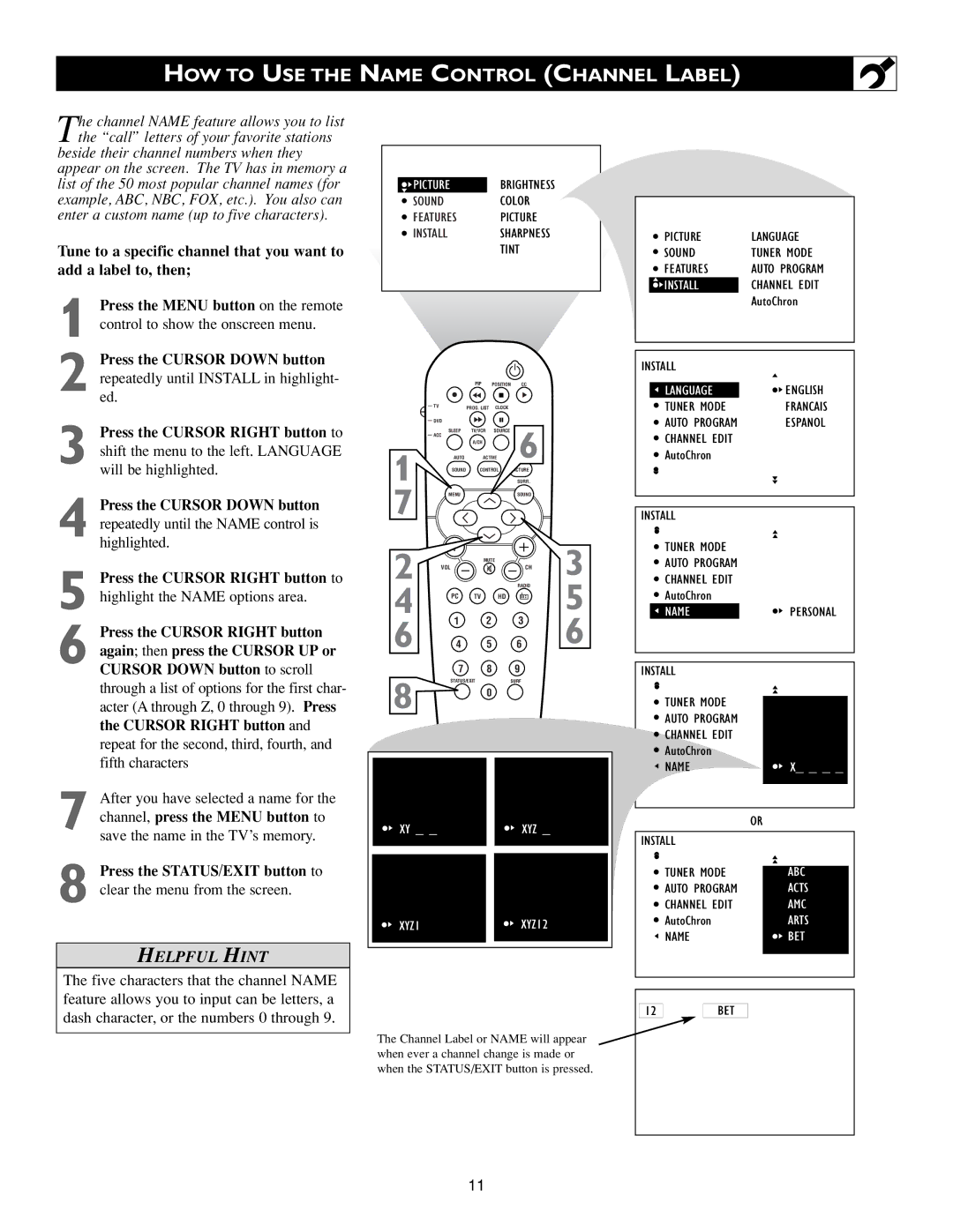 Philips Flat Panel Television warranty HOW to USE the Name Control Channel Label 