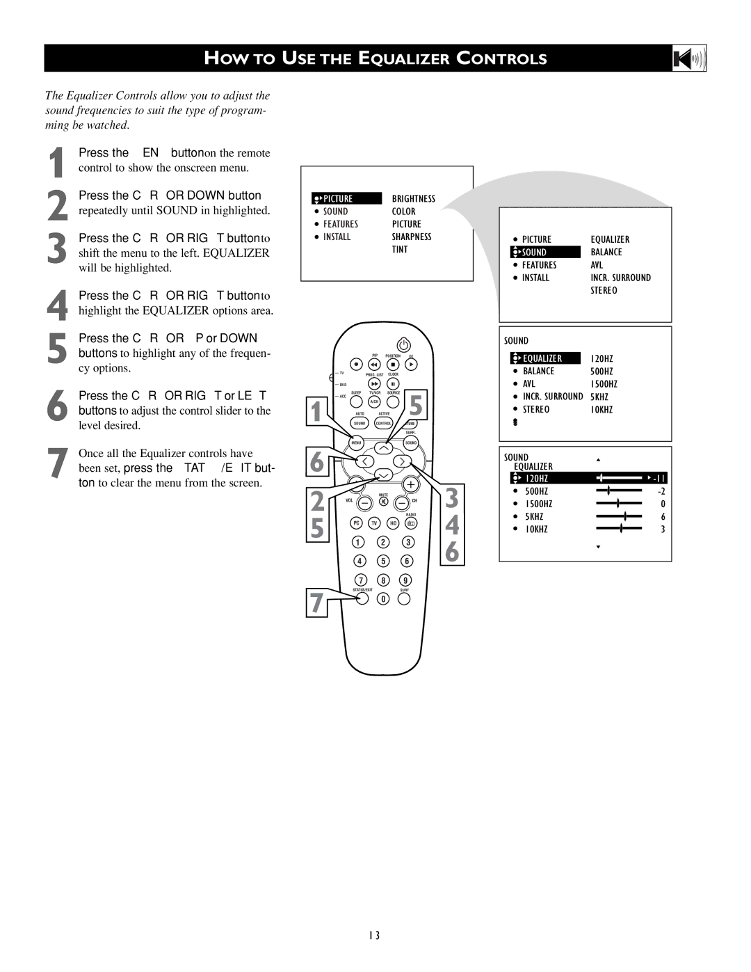 Philips Flat Panel Television warranty HOW to USE the Equalizer Controls, Sound 