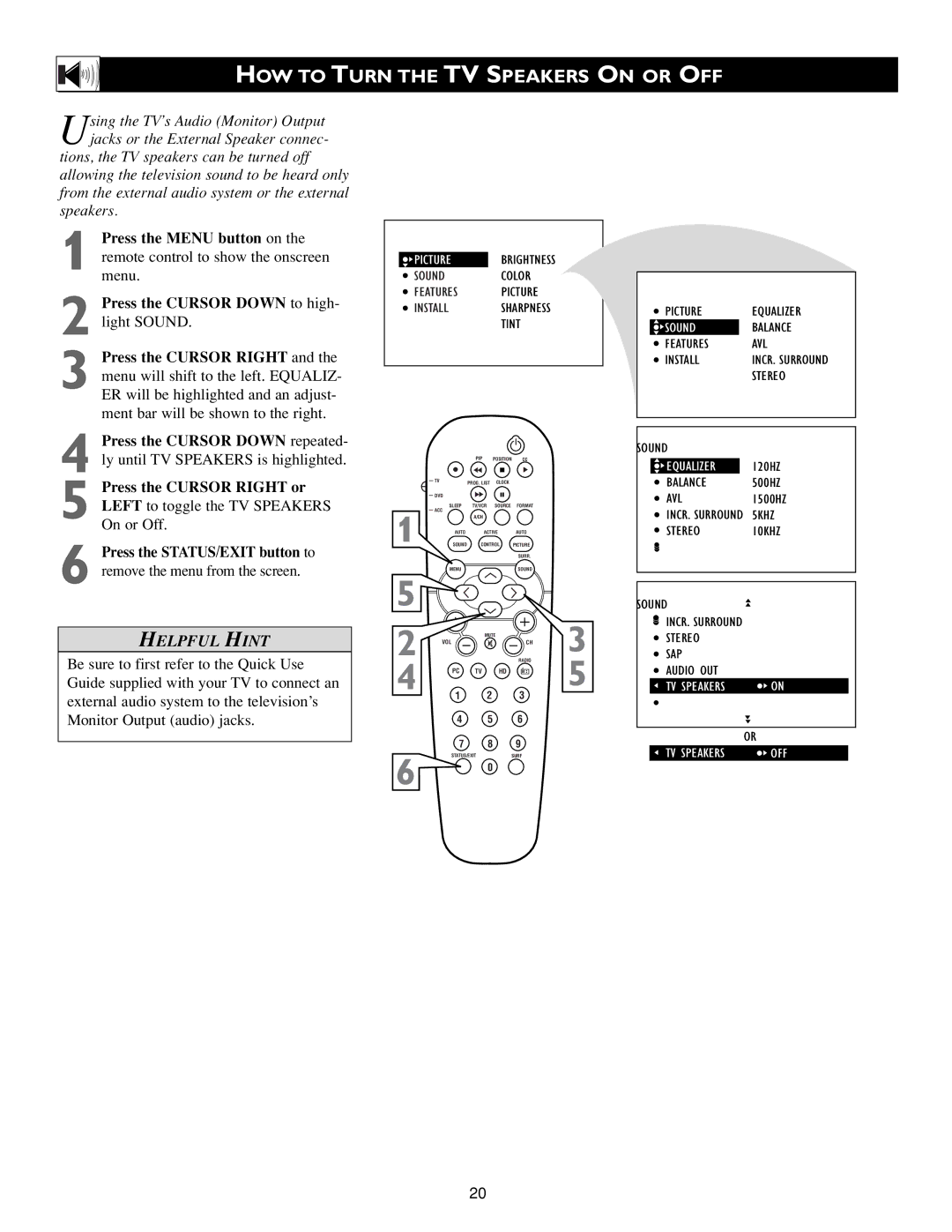 Philips Flat Panel Television warranty HOW to Turn the TV Speakers on or OFF 