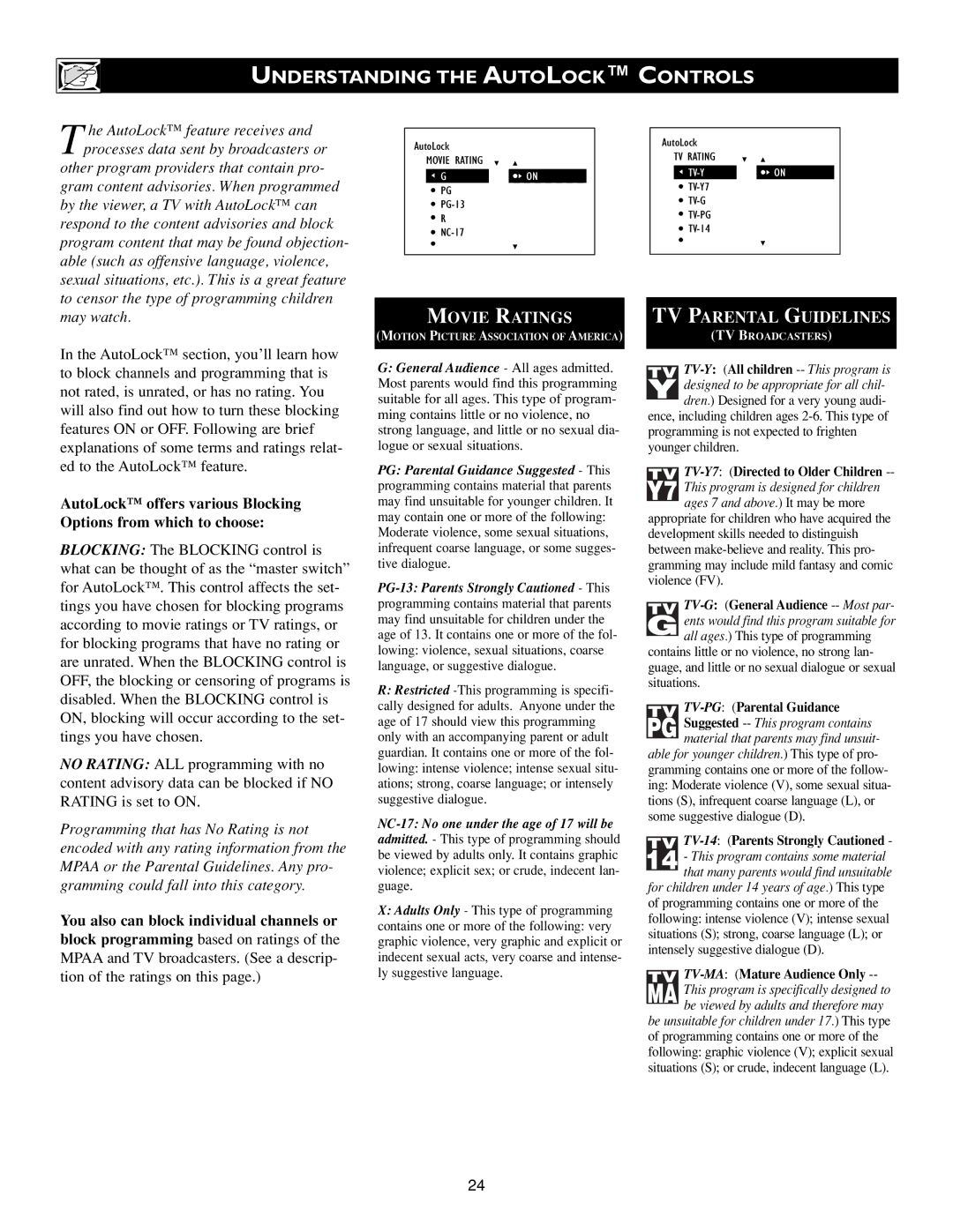 Philips Flat Panel Television warranty Understanding the Autolock Controls, May watch 