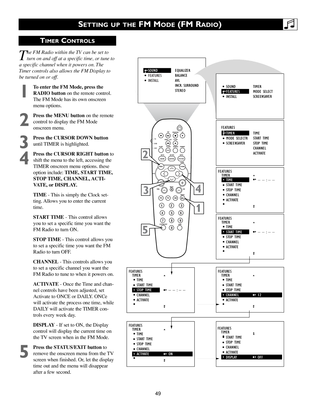 Philips Flat Panel Television warranty Timer Controls, Stop Time, Activate Display OFF 