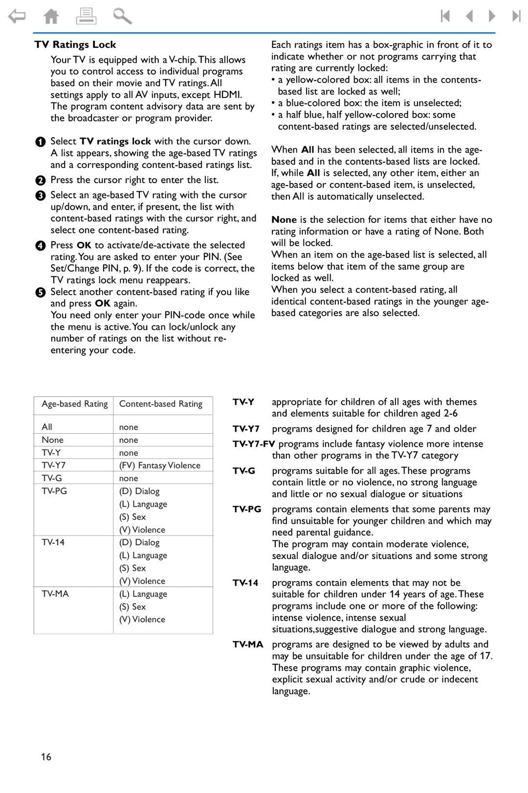 Philips Flat TV manual TV Ratings Lock, TV-Y TV-Y7 