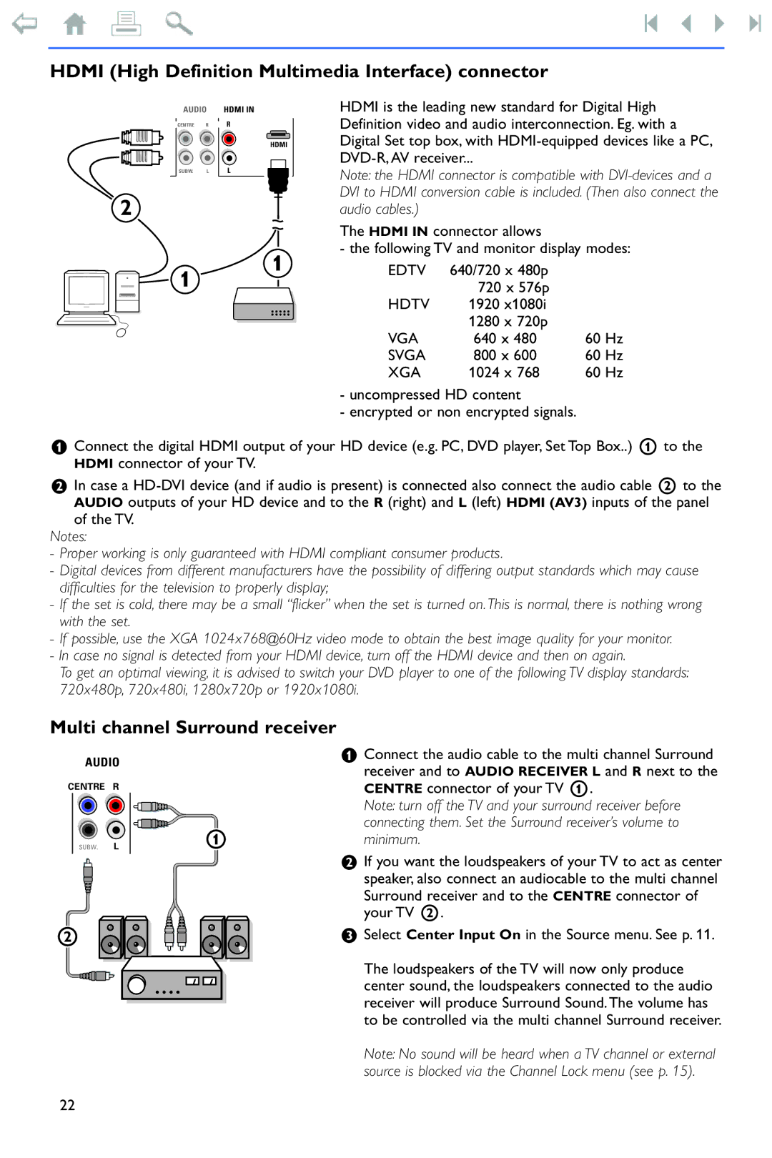 Philips Flat TV manual Hdmi High Definition Multimedia Interface connector, Multi channel Surround receiver, 1280 x 720p 