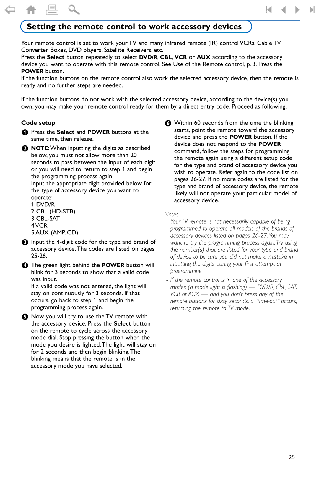 Philips Flat TV manual Setting the remote control to work accessory devices, Code setup 