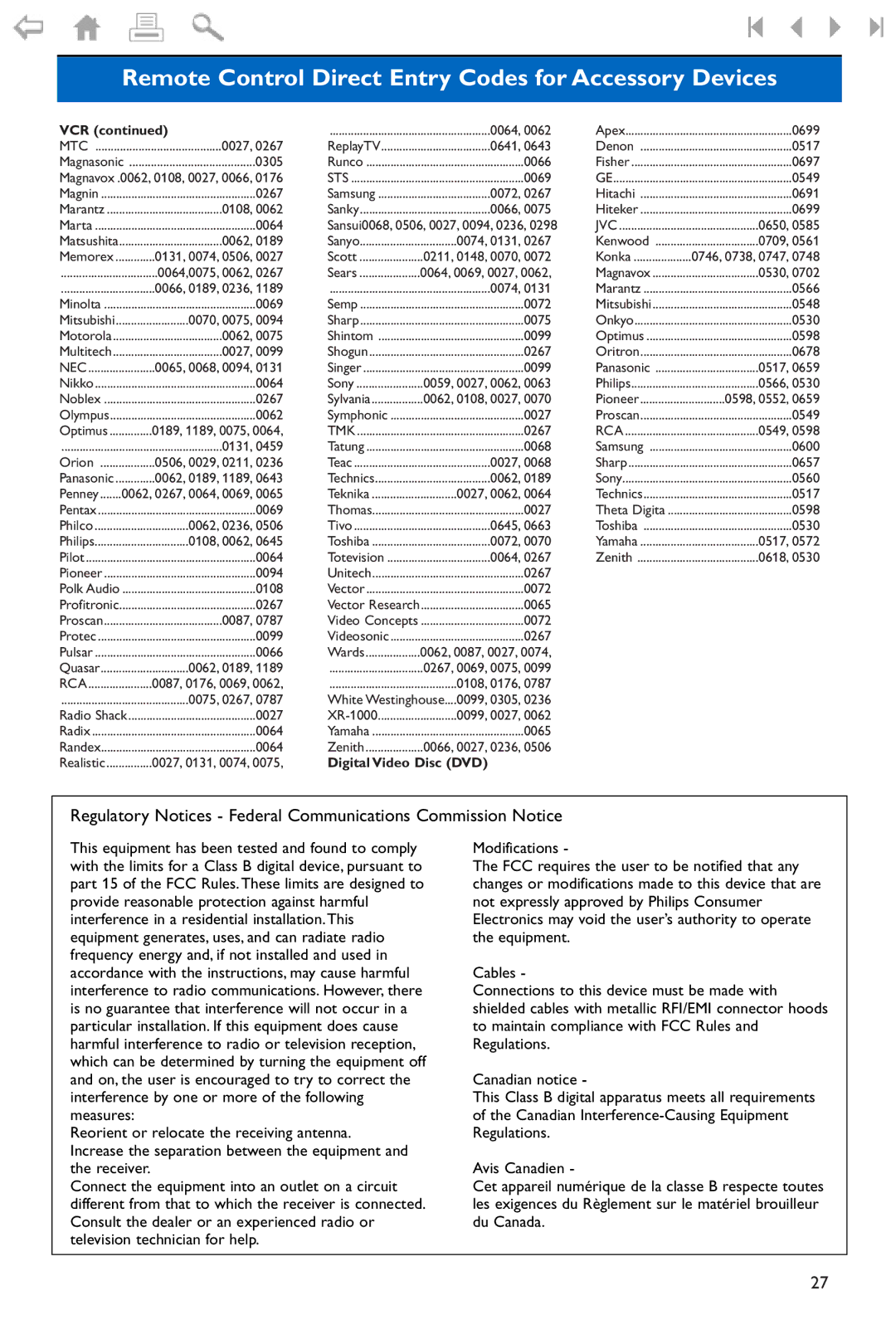 Philips Flat TV manual Regulatory Notices Federal Communications Commission Notice, Vcr 