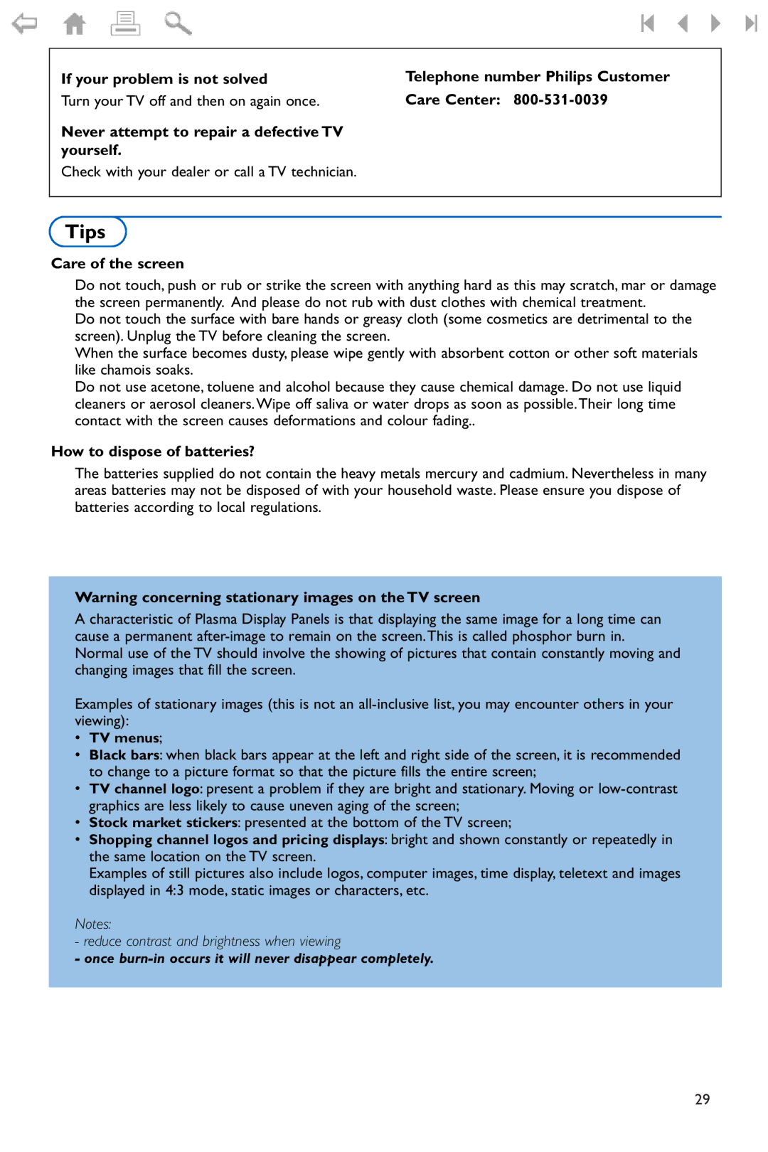 Philips Flat TV manual Tips 