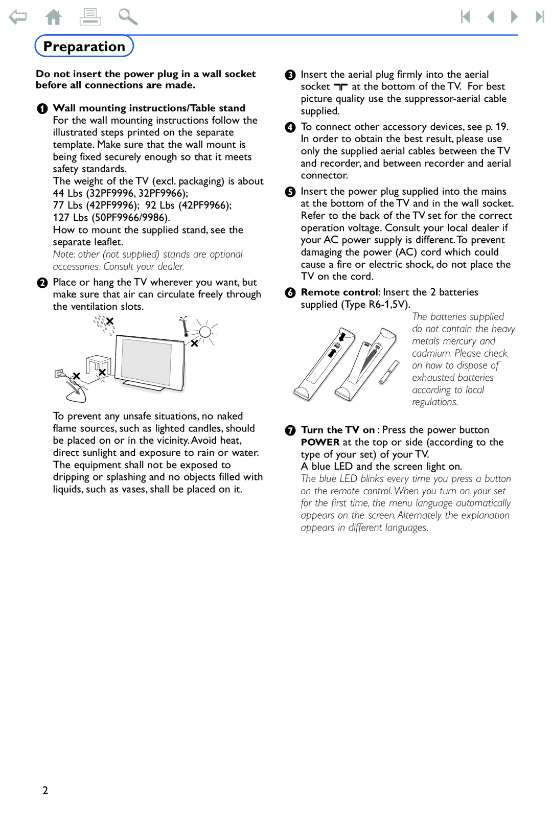 Philips Flat TV manual Preparation 