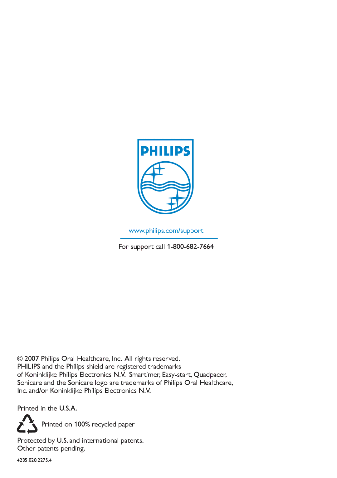 Philips FlexCare 900 manual For support call 