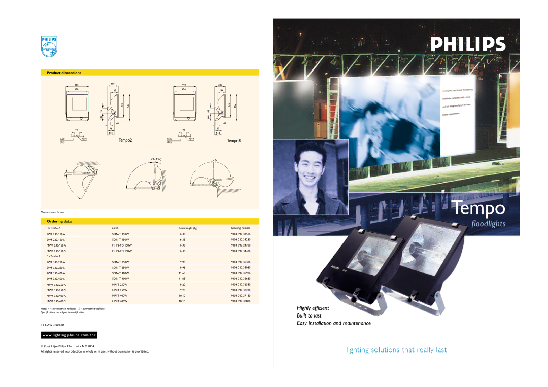 Philips Flood Light dimensions Product dimensions, Ordering data 