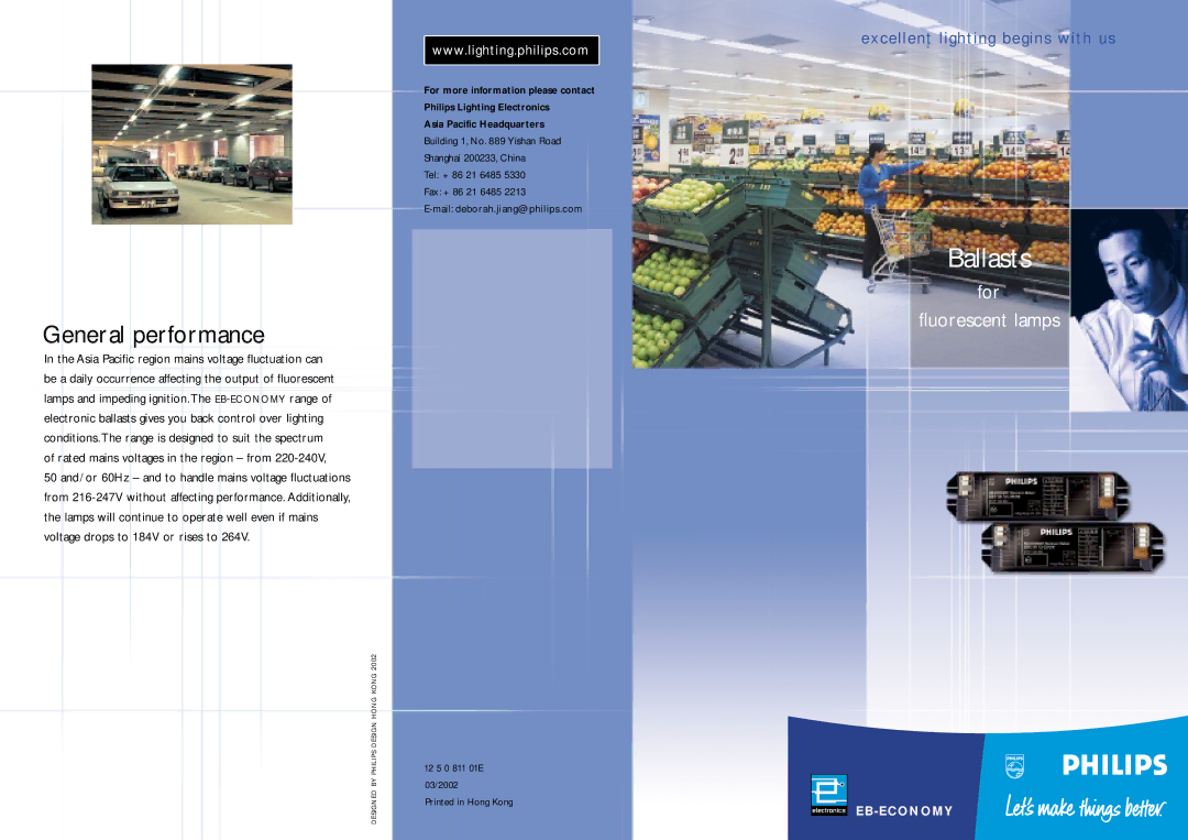 Philips Fluorescent Lamps manual Ballasts, General performance, For Fluorescent lamps, Eb-Economy 