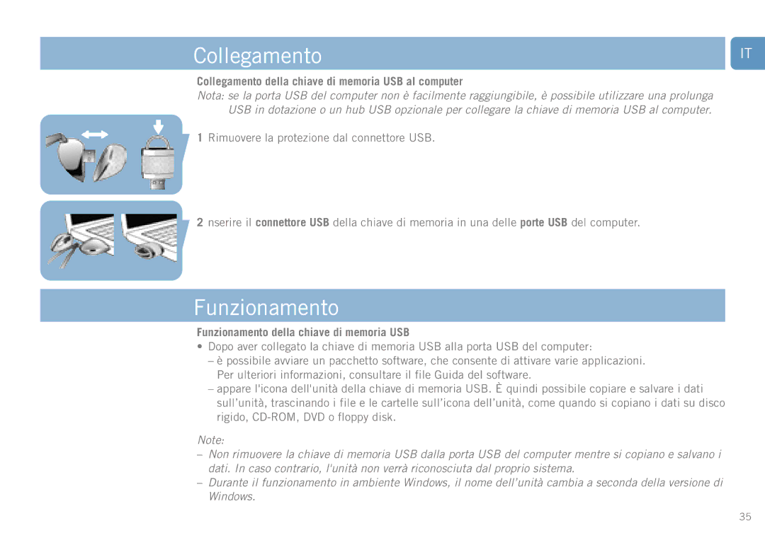 Philips FM01SW80, FM01SW60, FM01SW20, FM01SW40 Funzionamento, Collegamento della chiave di memoria USB al computer 