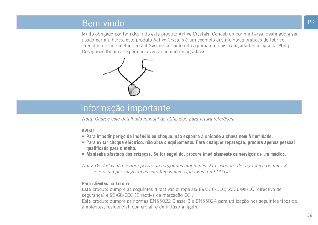 Philips FM01SW40, FM01SW60, FM01SW20, FM01SW80 user manual Bem-vindo, Informação importante, Para clientes na Europa 