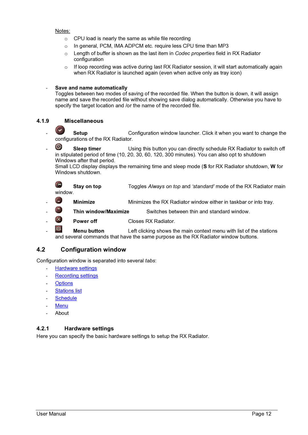 Philips FMU-100 user manual Configuration window, Miscellaneous, Hardware settings 