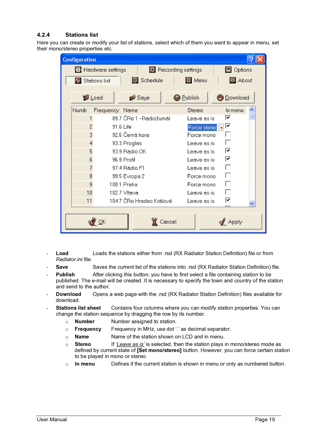 Philips FMU-100 user manual Stations list 