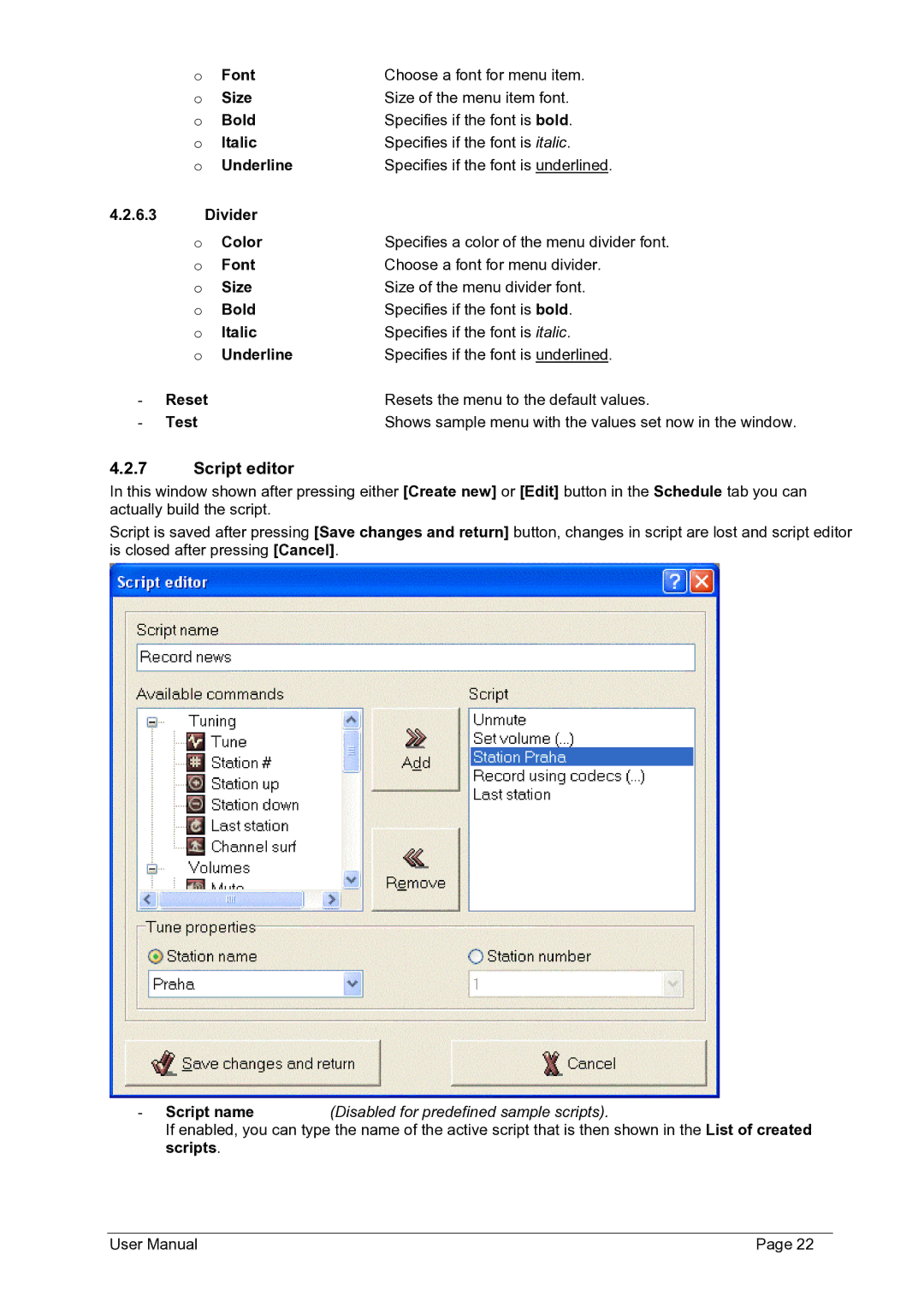 Philips FMU-100 user manual Script editor 